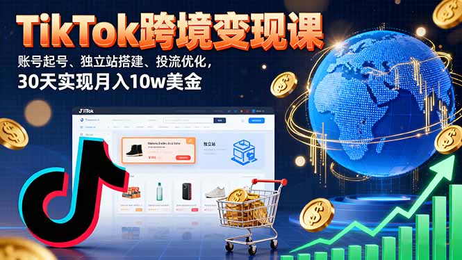 TikTok跨境变现课:账号起号、独立站搭建、投流优化,30天实现月入10w美金