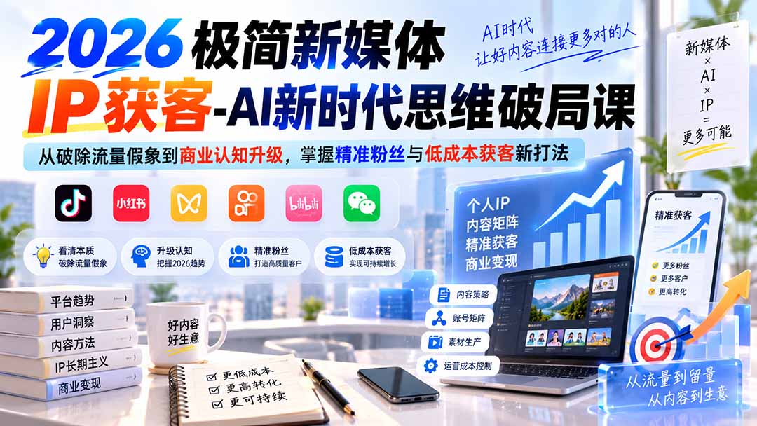 2026极简新媒体IP获客-AI新时代思维破局课:从破除流量假象到商业认知升级,掌握精准粉丝与低成本获客新打法