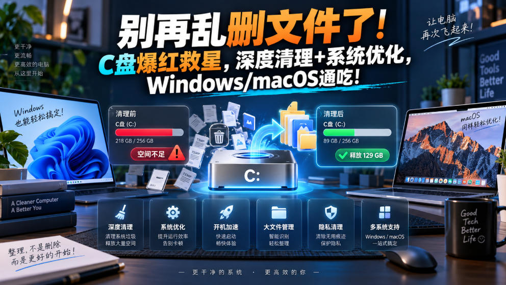 别再乱删文件了!C盘爆红救星,深度清理+系统优化,Windows/macOS通吃!