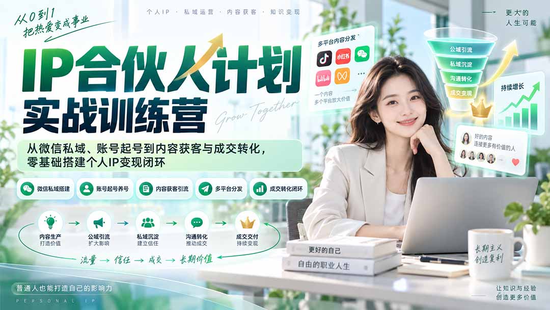 IP合伙人计划实战训练营-更新：从微信私域、账号起号到内容获客与成交转化，零基础搭建个人IP变现闭环