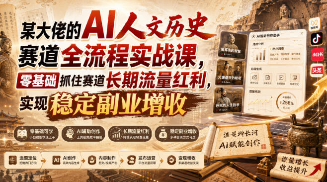 某大佬的AI人文历史赛道全流程实战课，零基础抓住赛道长期流量红利，实现稳定副业增收(更新)