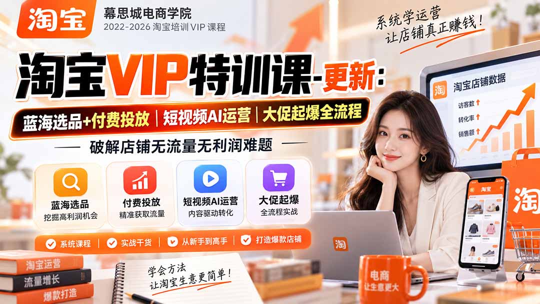 淘宝VIP特训课-更新0917:蓝海选品+付费投放|短视频AI运营|大促起爆全流程,破解店铺无流量无利润难题