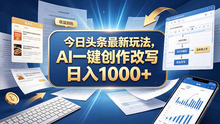 今日头条最新玩法,AI 一键创作改写,简单易上手,轻松日入 1000 +