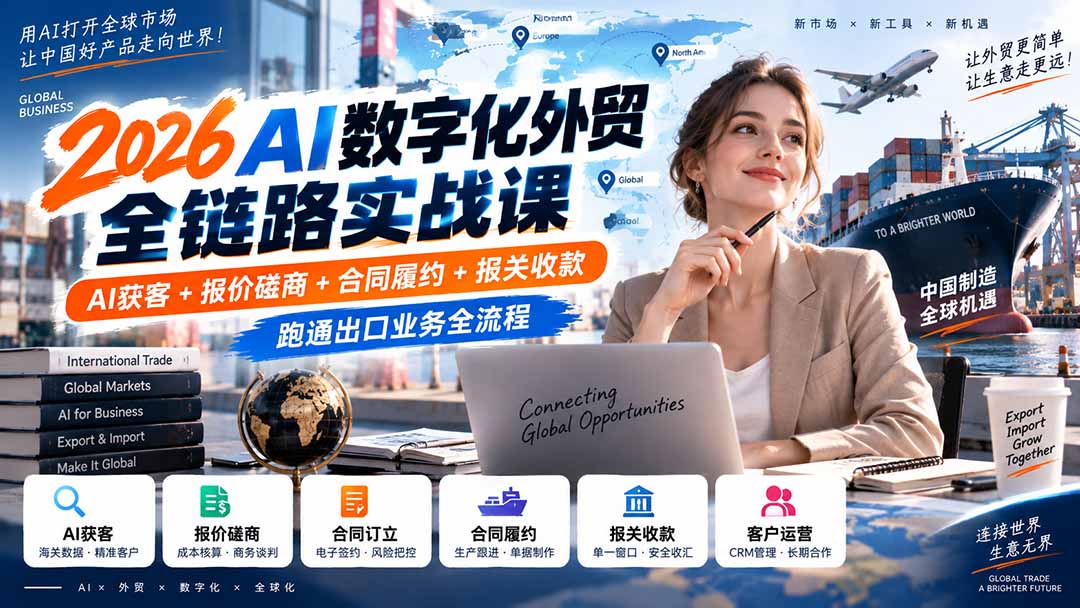 2026AI数字化外贸全链路实战课:AI获客+报价磋商+合同履约+报关收款,跑通出口业务全流程