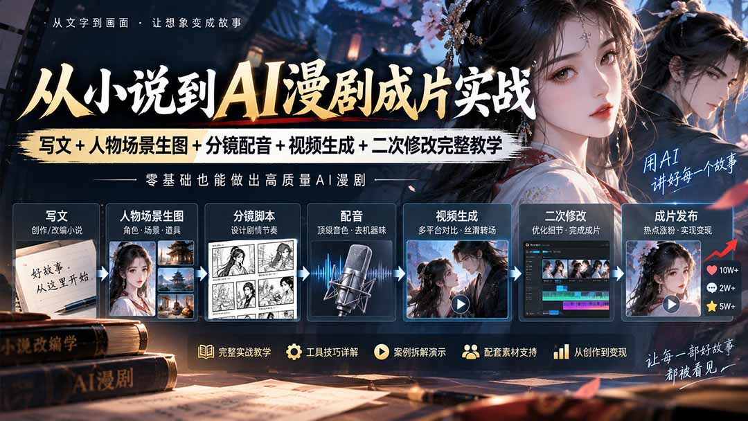 从小说到AI漫剧成片实战:写文+人物场景生图+分镜配音+视频生成+二次修改完整教学
