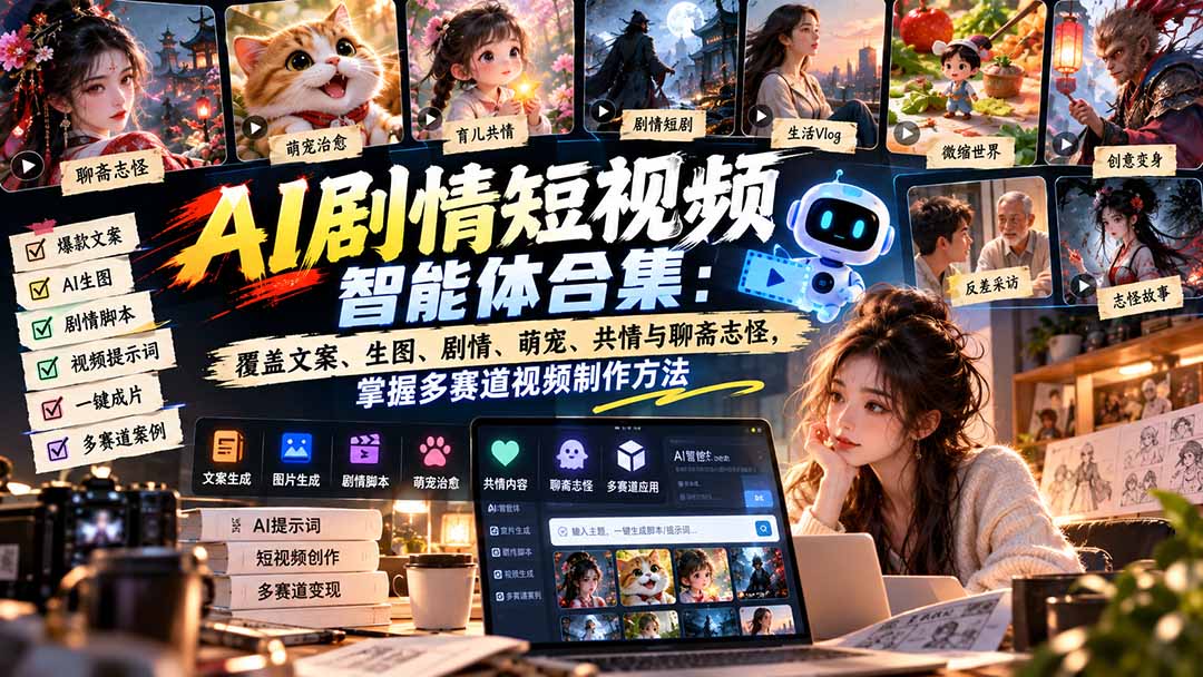 【无水印】AI剧情短视频智能体合集:覆盖文案、生图、剧情、萌宠、共情与聊斋志怪,掌握多赛道视频制作方法