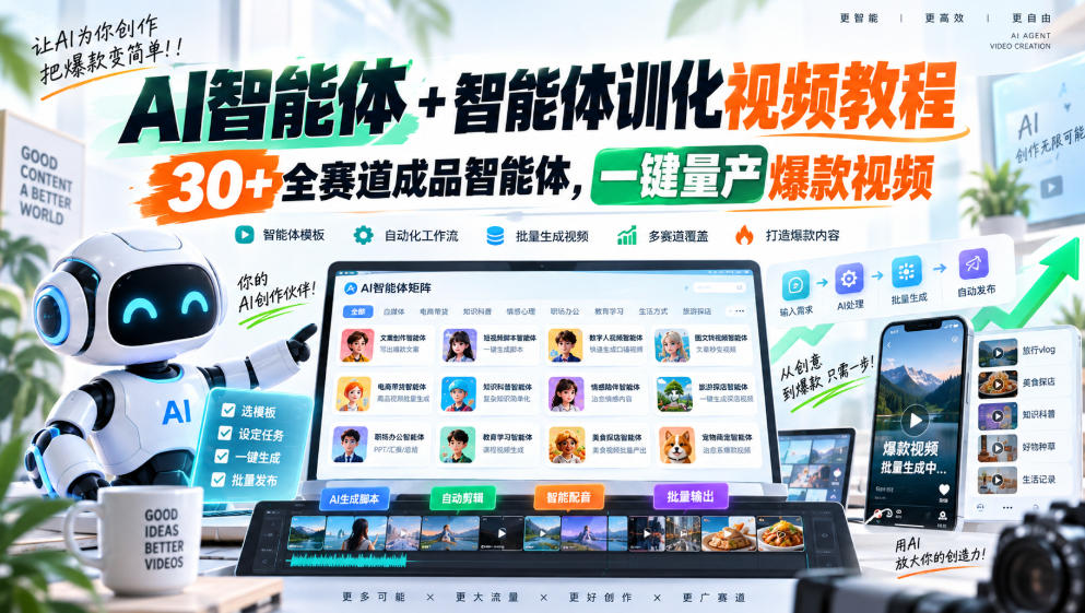 【无水印】AI智能体+智能体训化视频教程,30+全赛道成品智能体,一键量产爆款视频【更新】