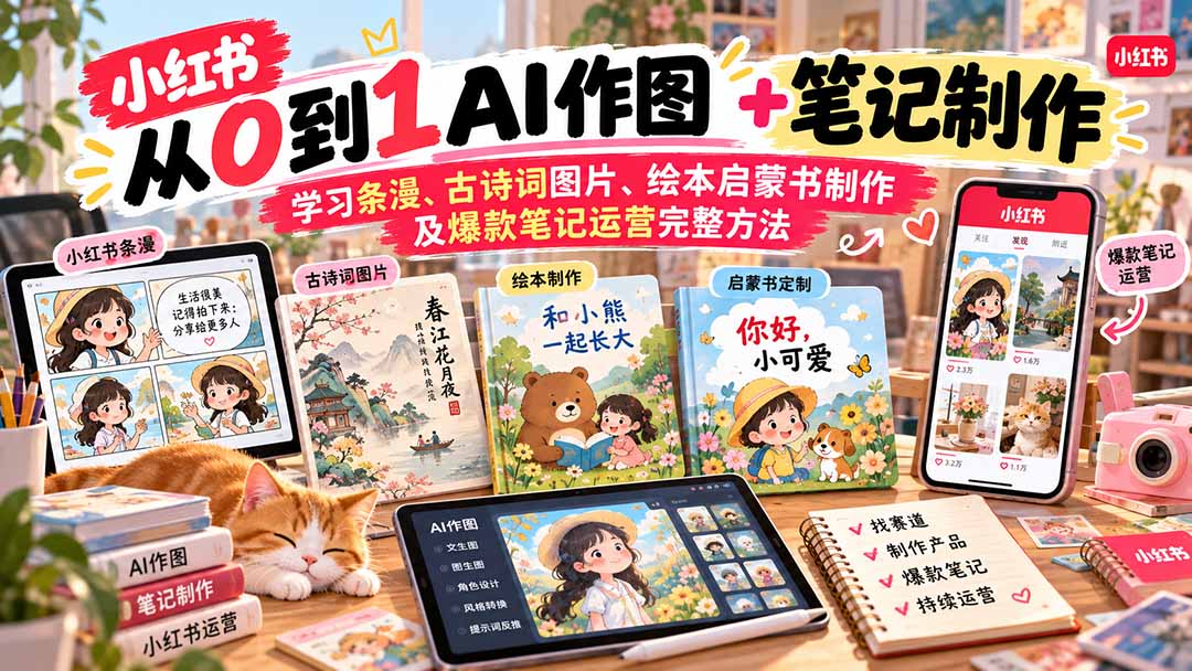 2026小红书AI内容创作从0到1:学习条漫、古诗词图片、绘本启蒙书制作及爆款笔记运营完整方法