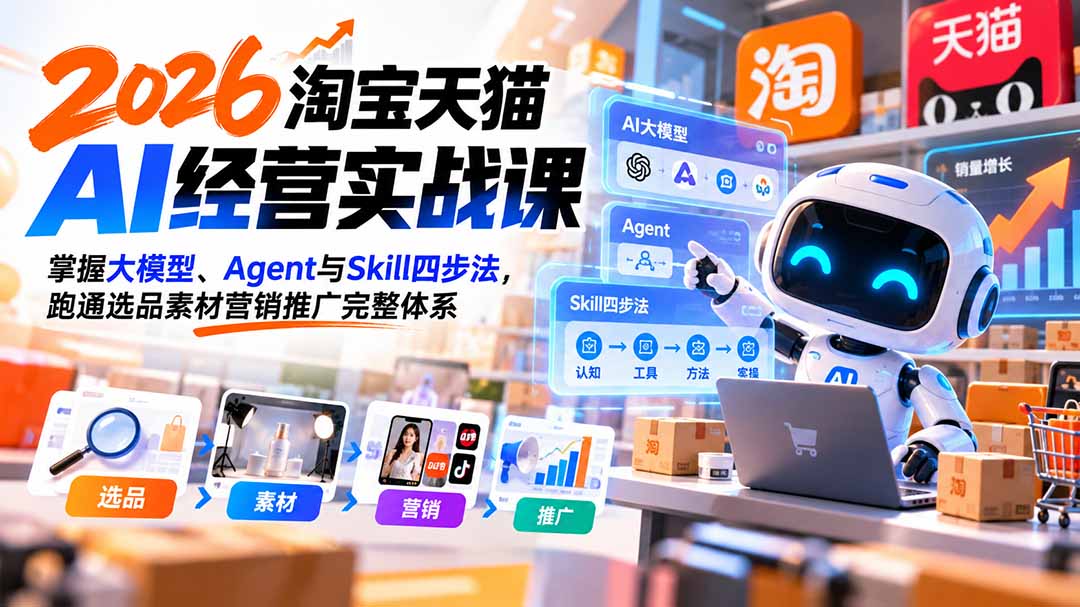 【无水印】2026淘宝天猫AI经营实战课:掌握大模型、Agent与Skill四步法,跑通选品素材营销推广完整体系