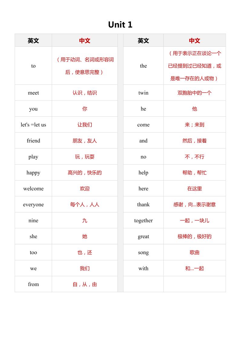 2026秋（外研版）英语三年级上册：单词表（总表）