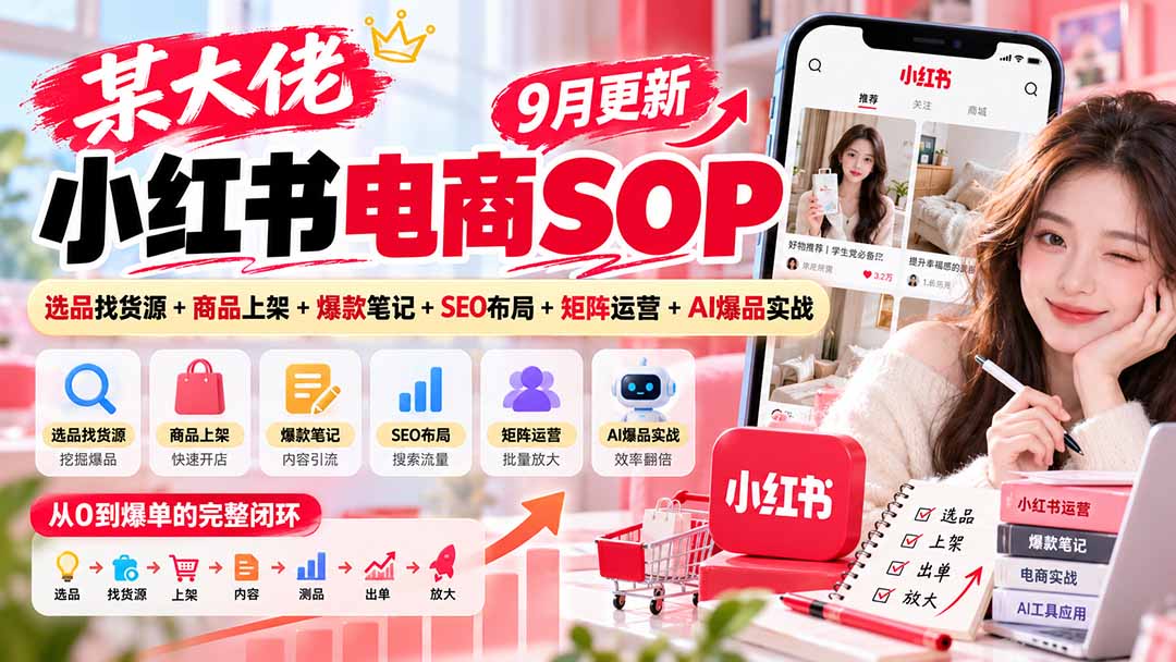 某大佬小红书电商SOP|9月更新:选品找货源+商品上架+爆款笔记+SEO布局+矩阵运营+AI爆品实战