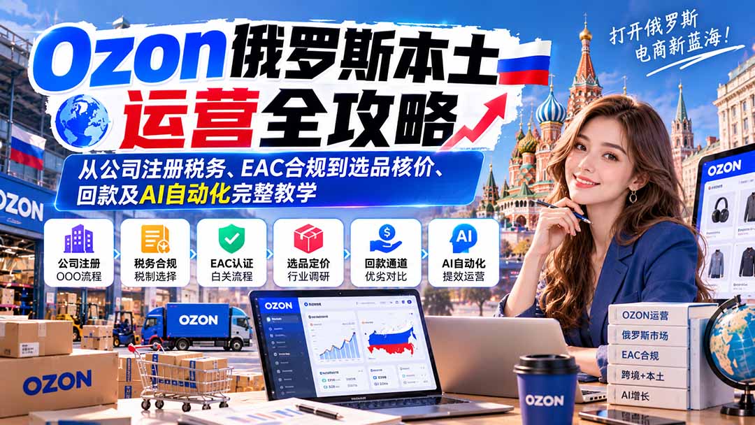 Ozon俄罗斯本土运营全攻略:从公司注册税务、EAC合规到选品核价、回款及AI自动化完整教学