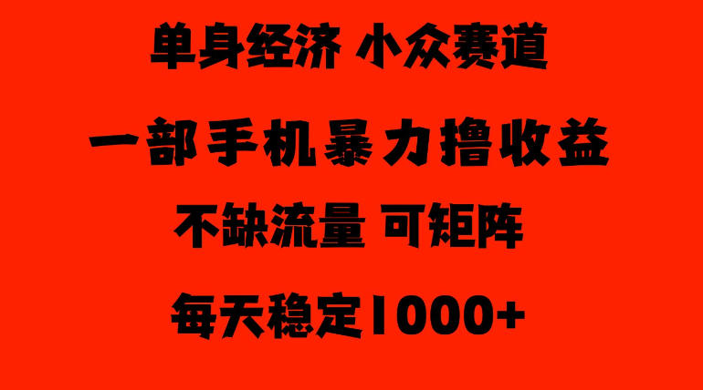 26年暴力单身经济,稳定日入500-1k,不缺流量,流量极大,冷门小众赛道,门槛低小白轻松上手【揭秘】