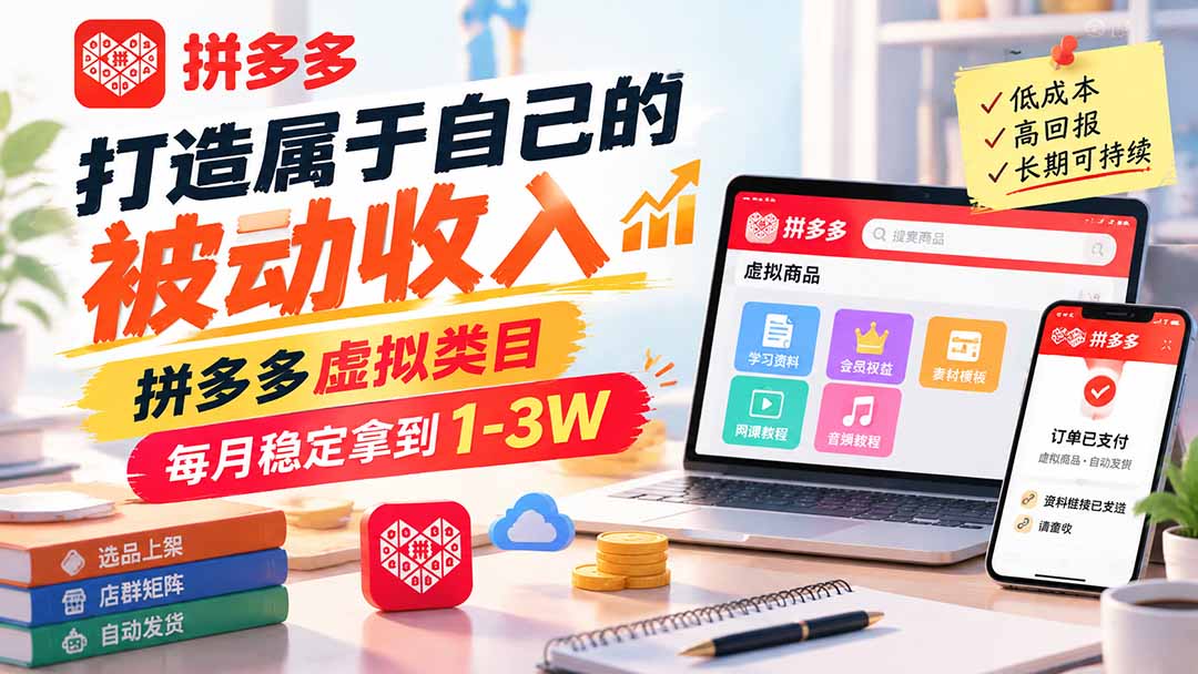 打造属于自己的被动收入,拼多多虚拟类目,每月稳定拿到 1-3W