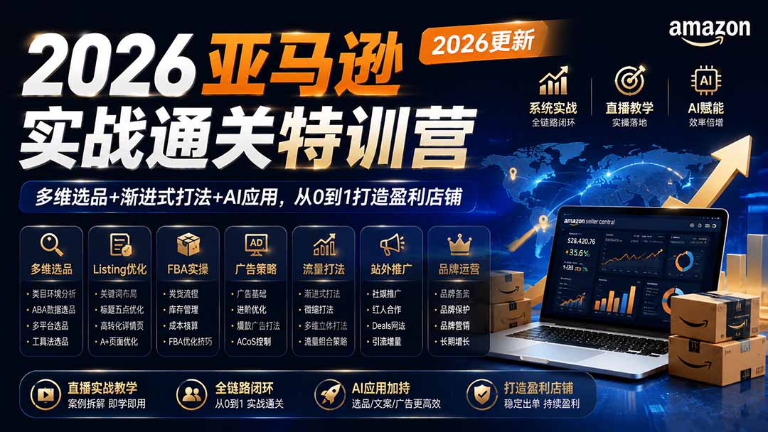 2026亚马逊实战通关特训营-更新1017，多维选品+渐进式打法+AI应用，从0到1打造盈利店铺