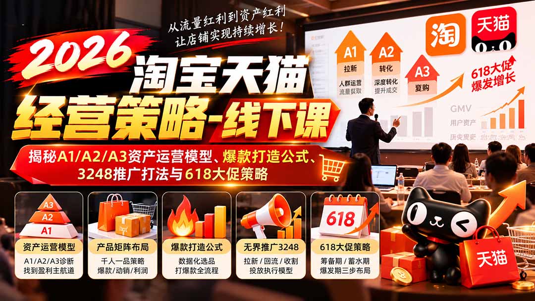 2026淘宝天猫经营策略-线下课-更新1019:揭秘A1/A2/A3资产运营模型、爆款打造公式、3248推广打法与618大促策略
