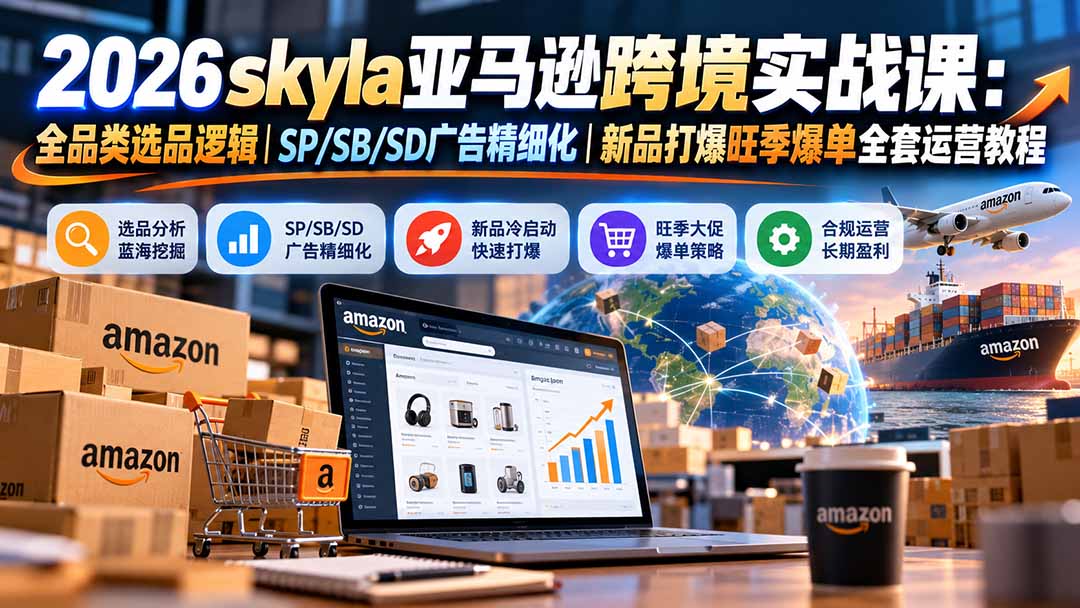 skyla亚马逊跨境实战课-更新1019:全品类选品逻辑|SP/SB/SD广告精细化|新品打爆旺季爆单全套运营教程
