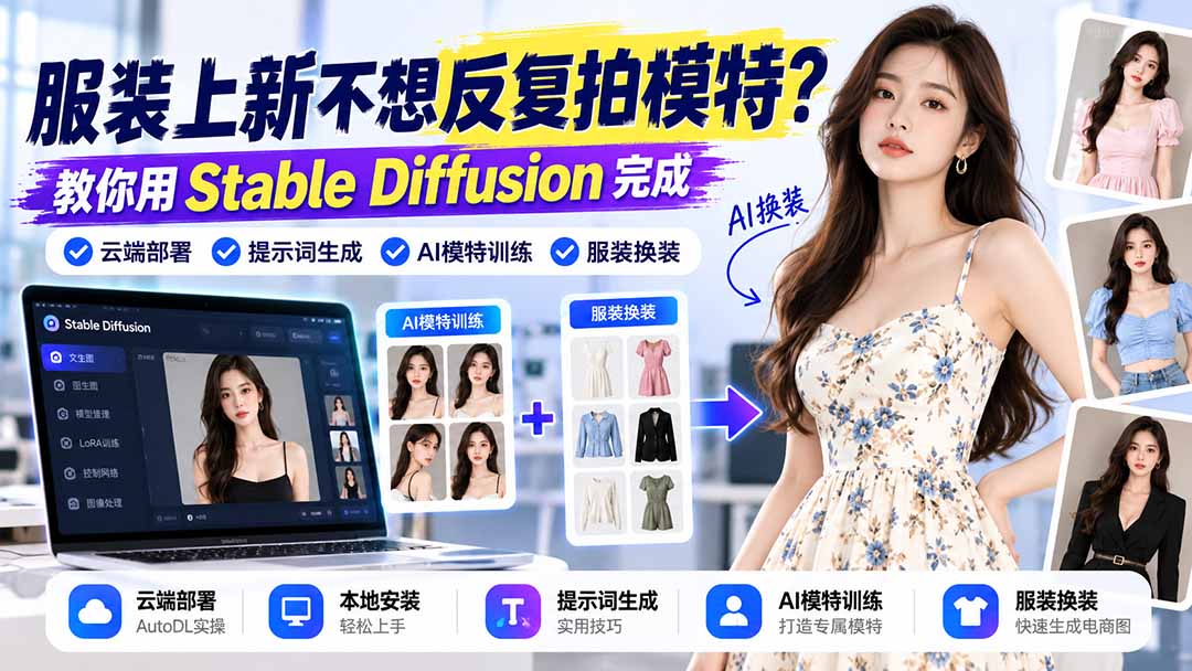 服装上新不想反复拍模特?教你用Stable Diffusion完成云端部署、提示词生成、AI模特训练与换装