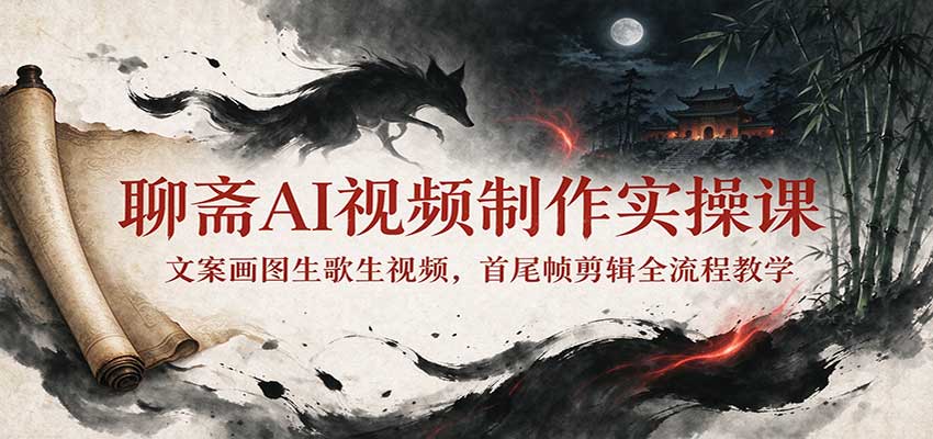 聊斋AI视频制作实操课：文案画图生歌生视频，首尾帧剪辑全流程教学