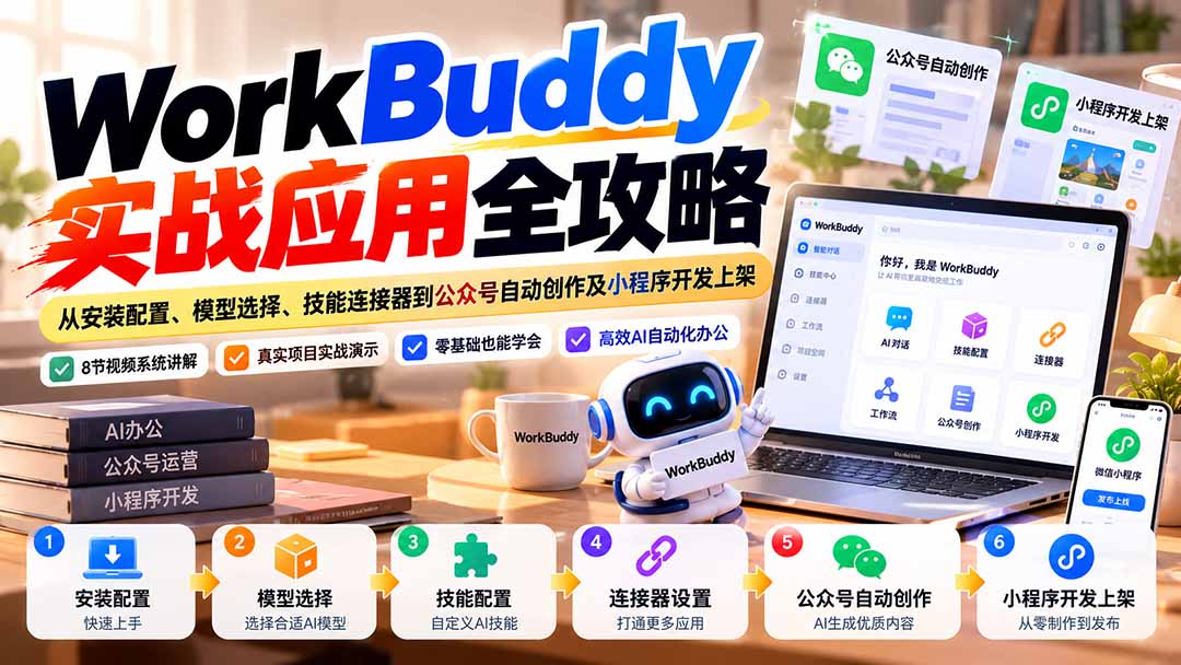 WorkBuddy 实战应用全攻略:从安装配置、模型选择、技能连接器到公众号自动创作及小程序开发上架