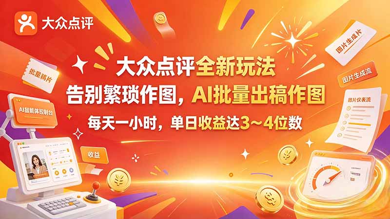 大众点评全新玩法,不用繁琐作图,AI 批量出稿作图,每天一小时,单日收益达 3~4 位数