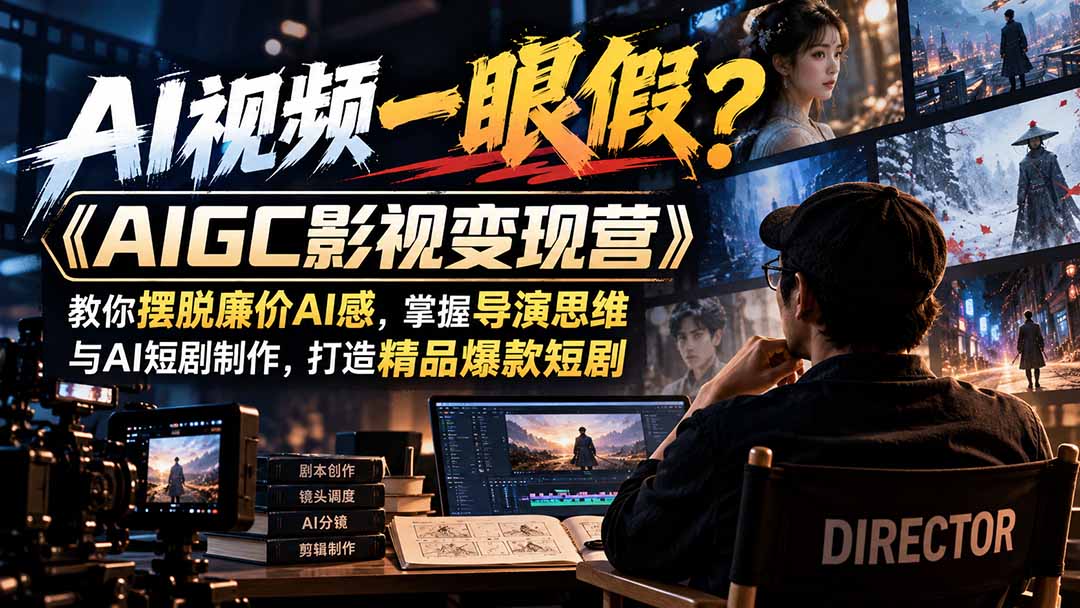 【无水印】AI视频一眼假？《AIGC影视变现营》教你摆脱廉价AI感，掌握导演思维与AI短剧制作，打造精品爆款短剧