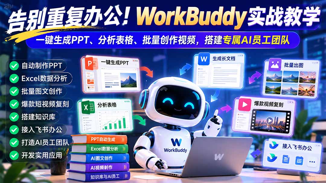 告别重复办公!WorkBuddy实战教学:一键生成PPT、分析表格、批量创作视频,搭建专属AI员工团队