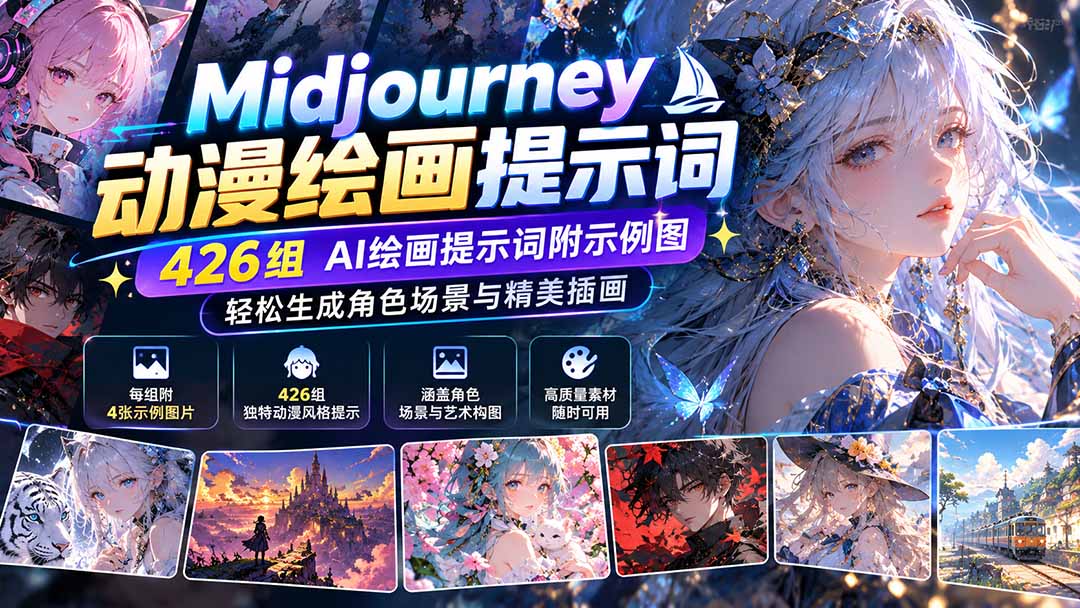 Midjourney动漫绘画提示词:426组AI绘画提示词附示例图,轻松生成角色场景与精美插画