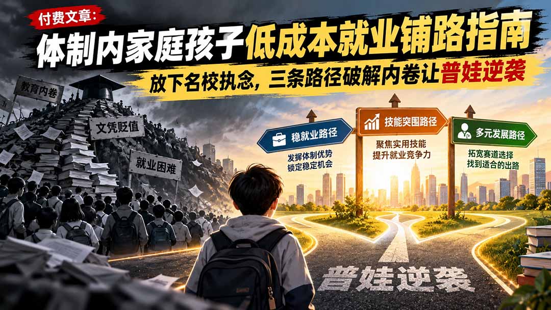 付费文章：体制内家庭孩子低成本就业铺路指南，放下名校执念，三条路径破解内卷让普娃逆袭