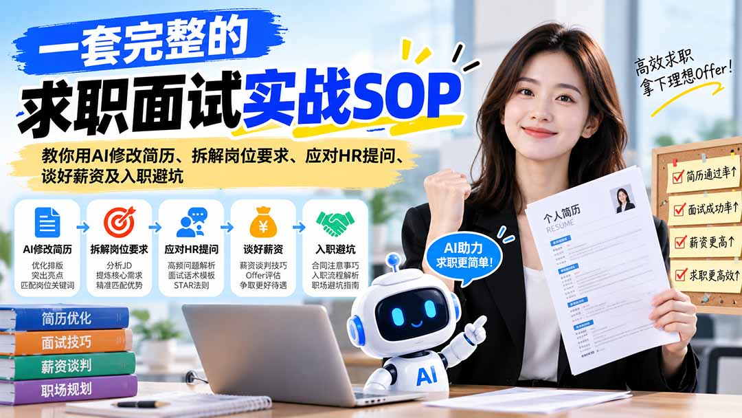 一套完整的求职面试实战SOP:教你用AI修改简历、拆解岗位要求、应对HR提问、谈好薪资及入职避坑