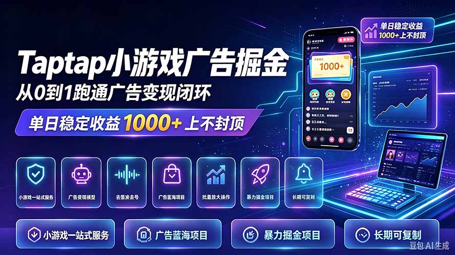 TapTap小游戏广告掘金日赚收益1000+上不封顶
