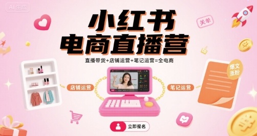 小红书电商直播营，直播带货+店铺运营+笔记运营=全电商