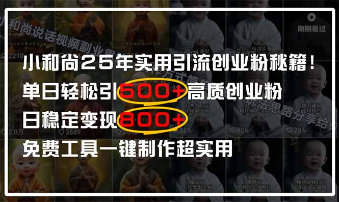 小和尚2025年实用引流秘籍!单日轻松引500+高质量创业粉,日变现800+,...
