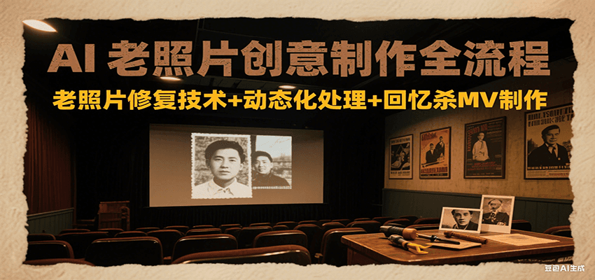 AI老照片创意制作全流程：老照片修复技术+动态化处理+回忆杀MV制作