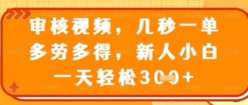 视频审核员，几秒一单，不限时间，不限地点，多做多得，新人小白一天轻松几张+【揭秘】