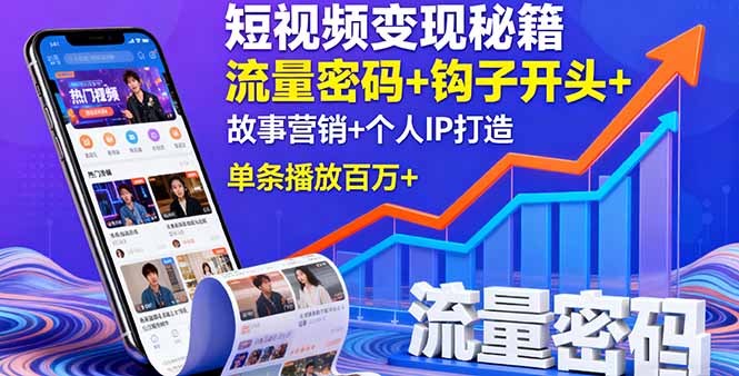 短视频变现秘籍，流量密码+钩子开头+故事营销+个人IP打造，单条播放百万+