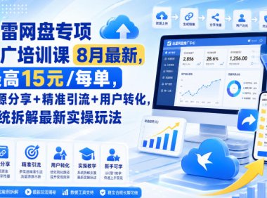 迅雷网盘专项推广培训课8月最新,最高15米/每单,资源分享+精准引流+用户转化,系统拆解最新实操玩法(更新0903)