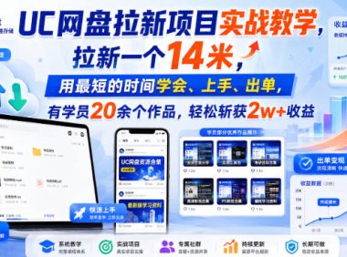 UC网盘拉新项目实战教学,拉新一个14米,用最短的时间学会、上手、出单,有学员20余个作品,轻松斩获2w+收益
