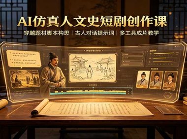 AI仿真人文史短剧创作课:穿越题材脚本构思,古人对话提示词,多工具成片教学
