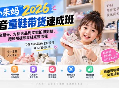 小朱妈2026抖音童鞋带货速成班:从橱窗起号、对标选品到文案拍摄剪辑,跑通短视频卖鞋完整流程