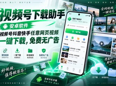 视频号下载助手,安卓软件,视频号抖音快手任意网页视频,一键下载,免费无广告
