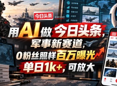 用AI做今日头条，军事新赛道，0粉丝照样百万曝光，单日1k+，可放大