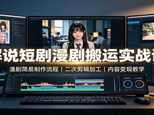 解说短剧漫剧搬运实战课：漫剧简易制作流程，二次剪辑加工，内容变现教学