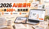 2026 AI做课件，一单600+，当天结算，不用露脸，无需引流，长期可做【揭秘】