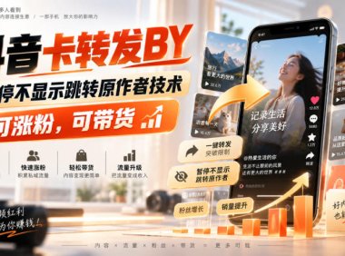 抖音卡转发搬运,暂停不显示跳转原作者技术,可涨粉,可带货