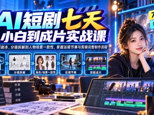 AI短剧七天从小白到成片实战课：从豆包写剧本、分镜拆解到人物场景一致性，掌握运镜节奏与剪辑完整制作流程