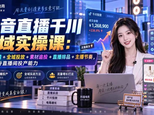 抖音直播千川全域实操课：自然流量+全域投放+素材追投+直播排品+主播节奏，系统提升直播间投产能力