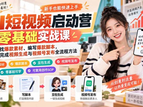 AI短视频启动营零基础实战课：学会寻找爆款素材、编写爆款脚本，用豆包完成视频生成与视频号发布全流程方法
