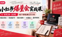 小红书爆量会实战课:8月28-30号线下课视频20小时,爆品筛选+快速起号+爆文矩阵+AI提效+盈利增长