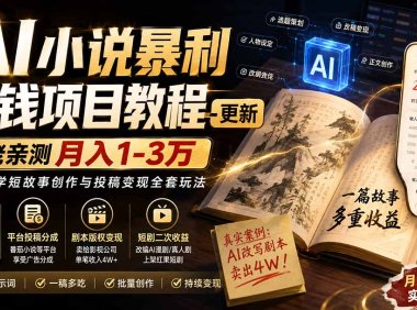 AI小说短故事暴利搞钱项目教程-更新,大佬亲测月入1-3万,从零教学短故事创作与投稿变现全套玩法